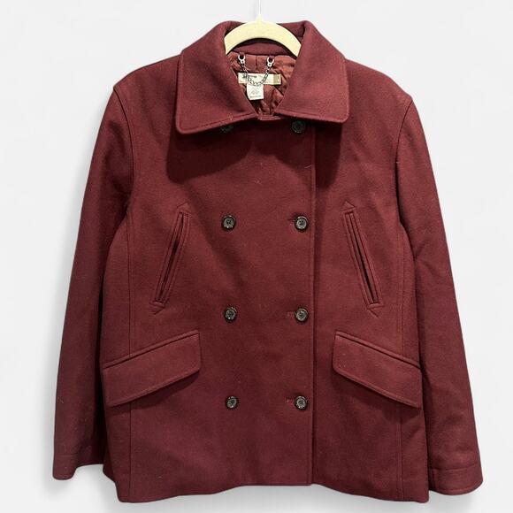 J.Crew Vintage 90s Heritage Preppy Wool Blend Burgundy Pea Coat Size Small - Picture 2 of 8